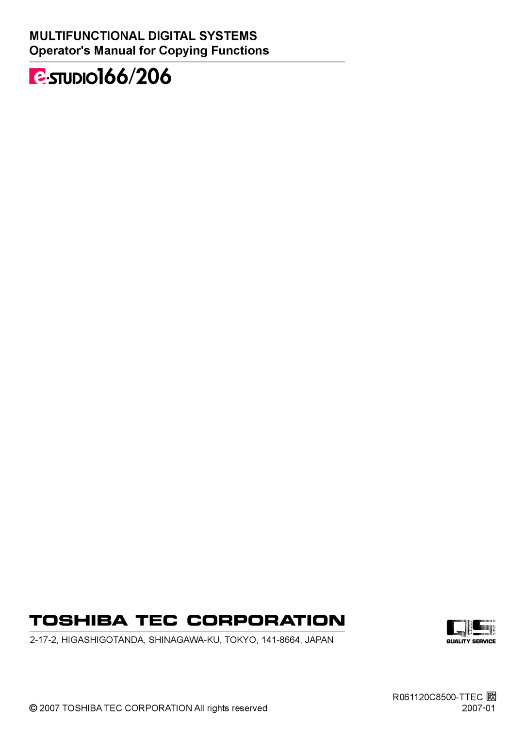 Toshiba e-STUDIO166, e-STUDIO206 manual Multifunctional Digital Systems 