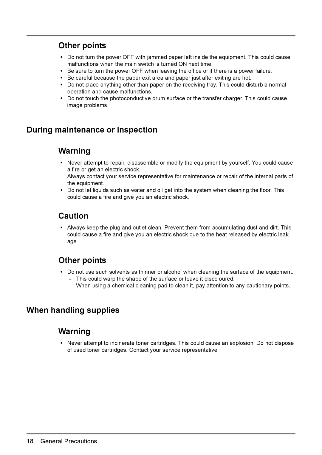 Toshiba e-STUDIO166, e-STUDIO206 manual During maintenance or inspection, When handling supplies 