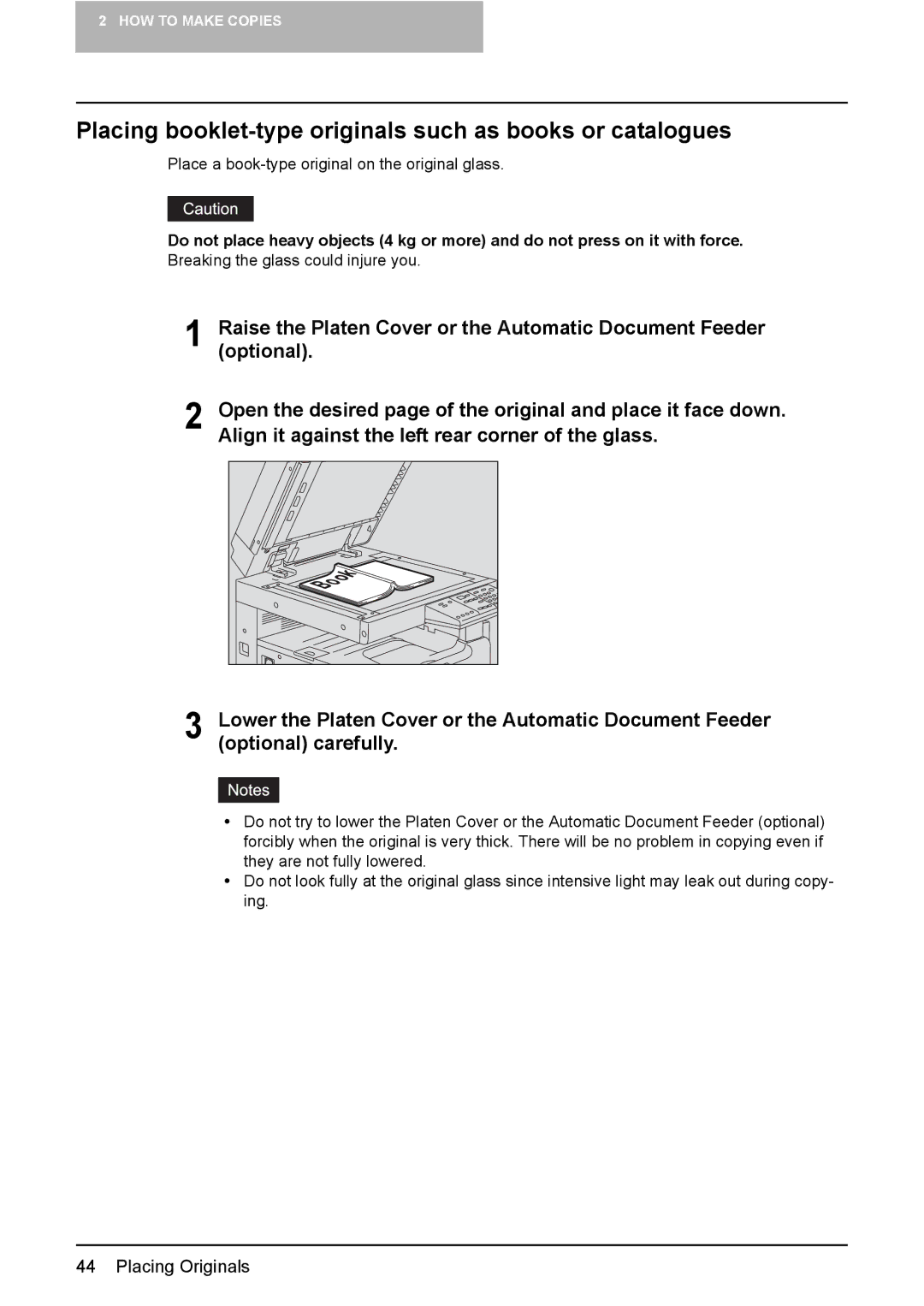 Toshiba e-STUDIO166, e-STUDIO206 manual Placing booklet-type originals such as books or catalogues 