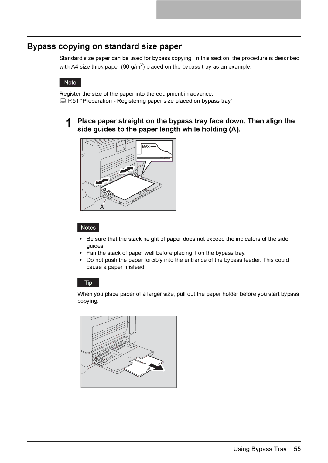 Toshiba e-STUDIO206, e-STUDIO166 manual Bypass copying on standard size paper 