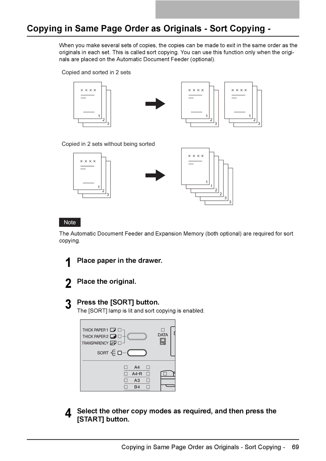 Toshiba e-STUDIO206, e-STUDIO166 manual Copying in Same Page Order as Originals Sort Copying 