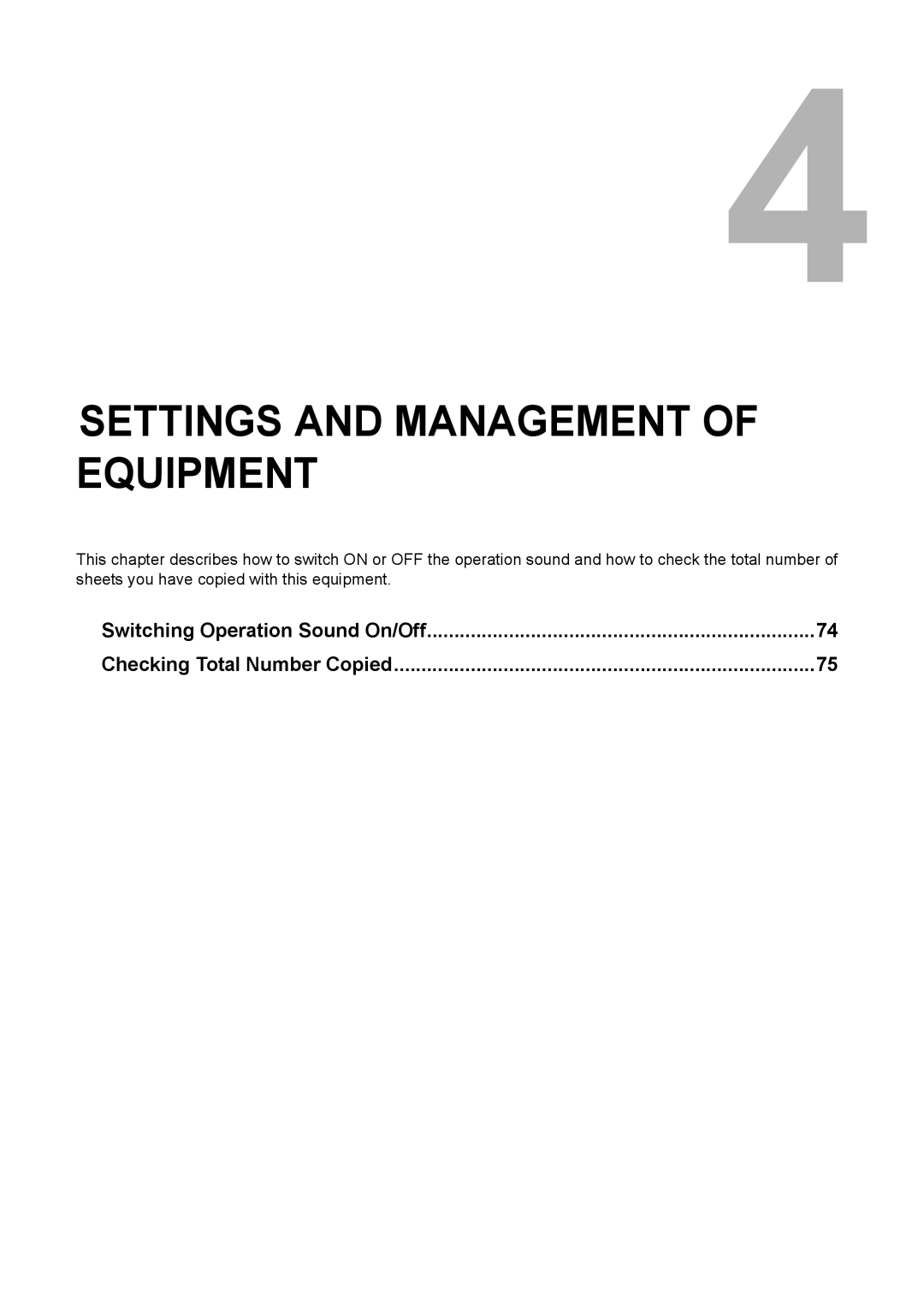 Toshiba e-STUDIO206, e-STUDIO166 manual Settings and Management of Equipment 