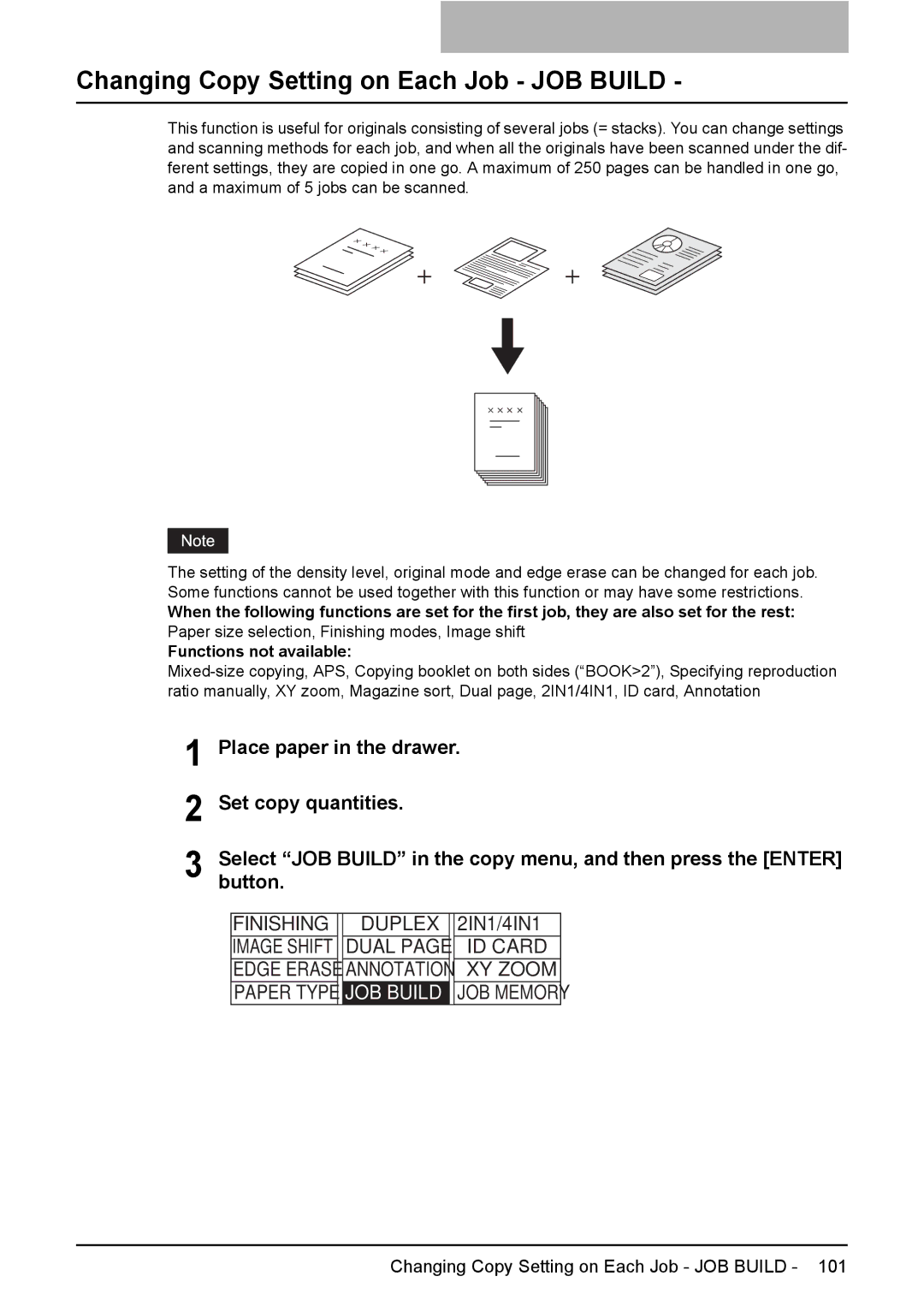 Toshiba e-Studio237, E-Studio167, E-STUDIO207 manual Changing Copy Setting on Each Job JOB Build 