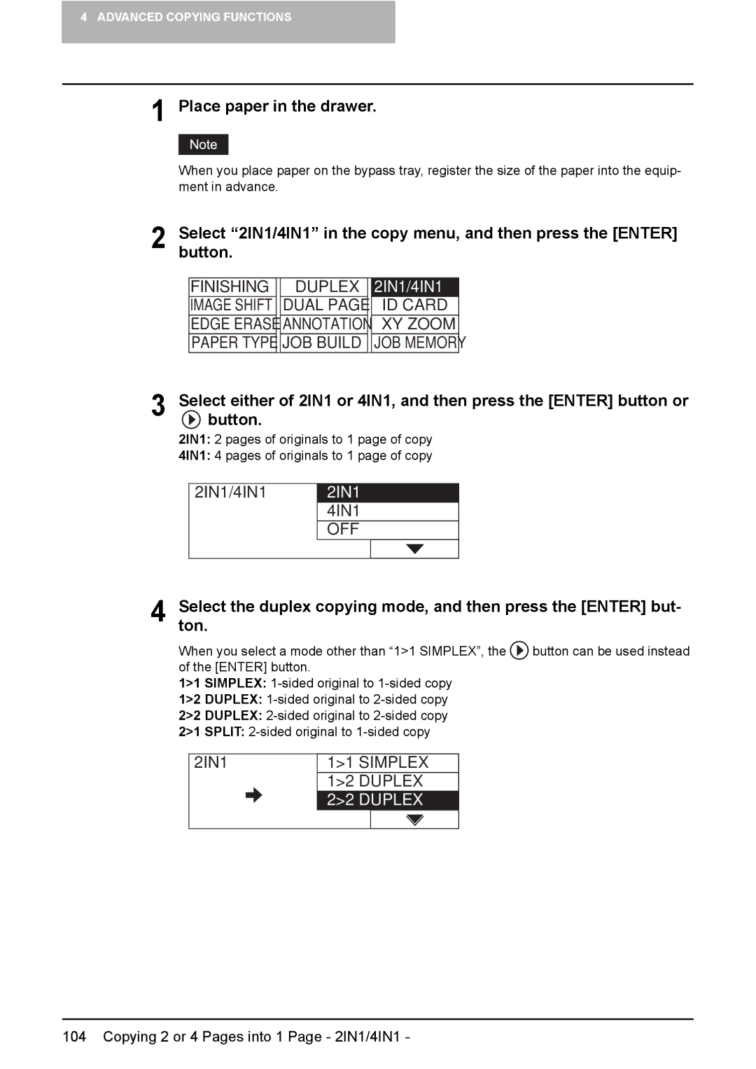 Toshiba e-Studio237, E-Studio167, E-STUDIO207 manual Place paper in the drawer, Simplex Duplex 