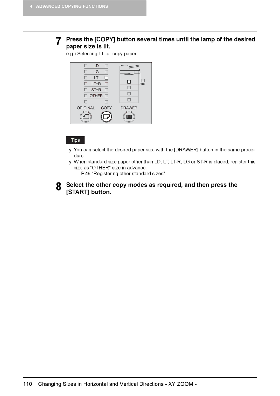 Toshiba e-Studio237, E-Studio167, E-STUDIO207 manual Changing Sizes in Horizontal and Vertical Directions XY Zoom 