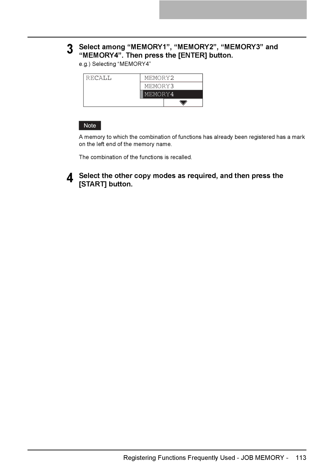 Toshiba e-Studio237, E-Studio167, E-STUDIO207 manual Recall MEMORY2 MEMORY3 