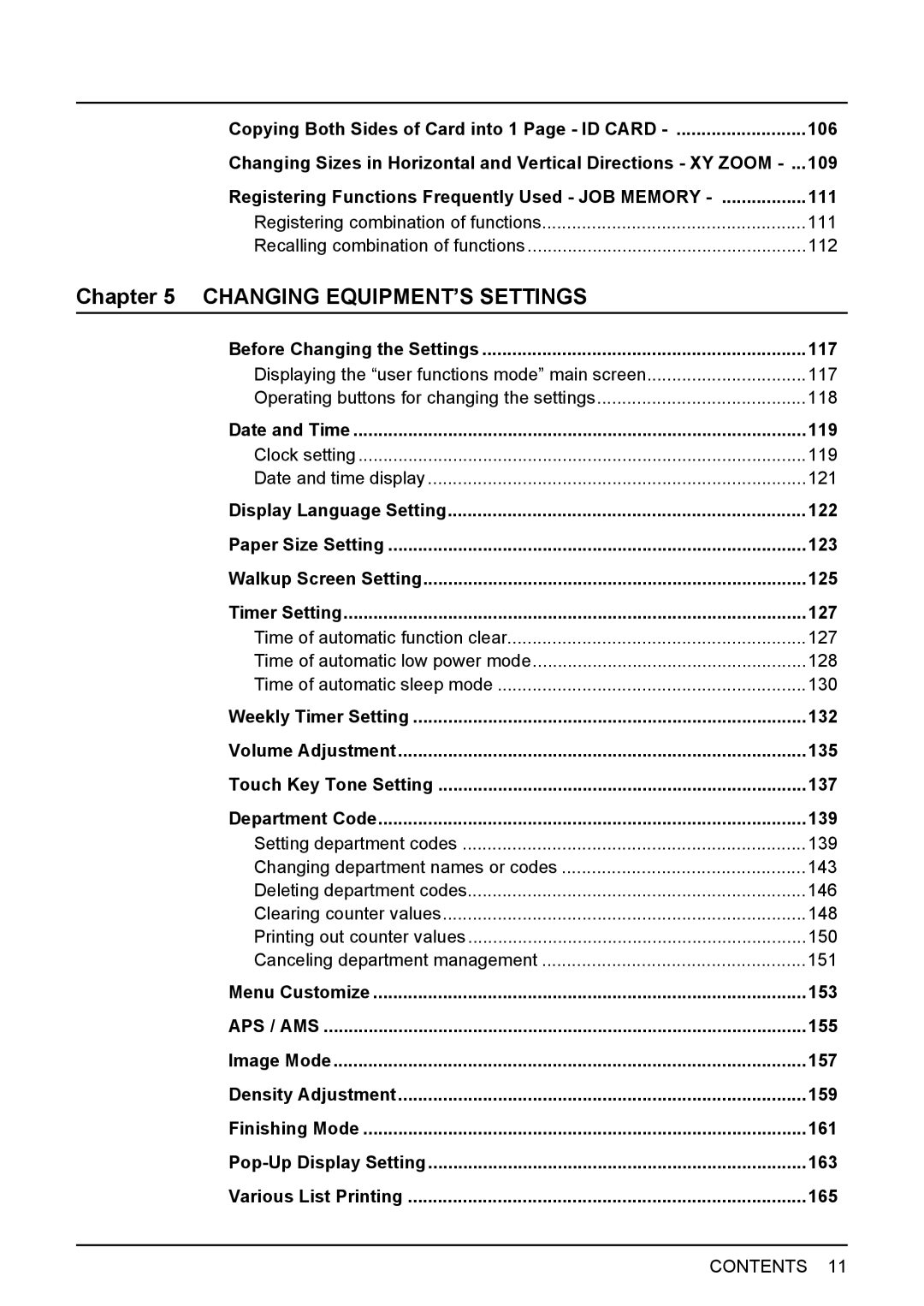 Toshiba e-Studio237, E-Studio167, E-STUDIO207 manual Changing EQUIPMENT’S Settings, 155 