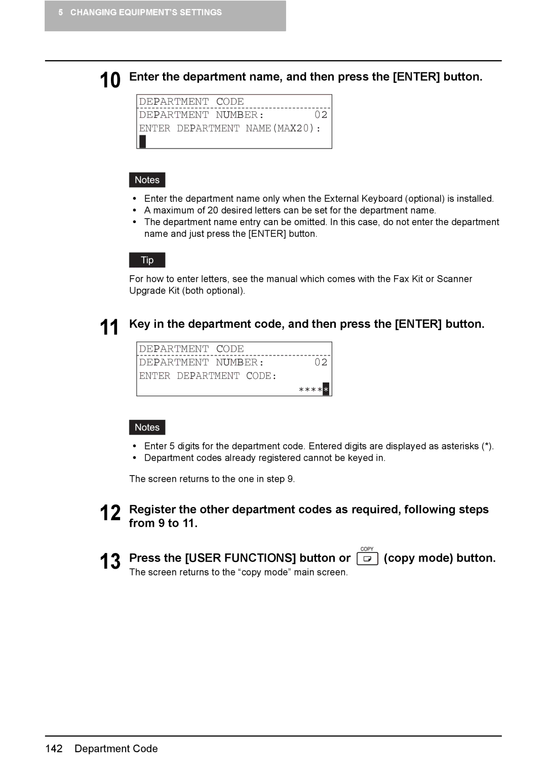 Toshiba E-Studio167 manual Enter the department name, and then press the Enter button, Department Code Department Number 