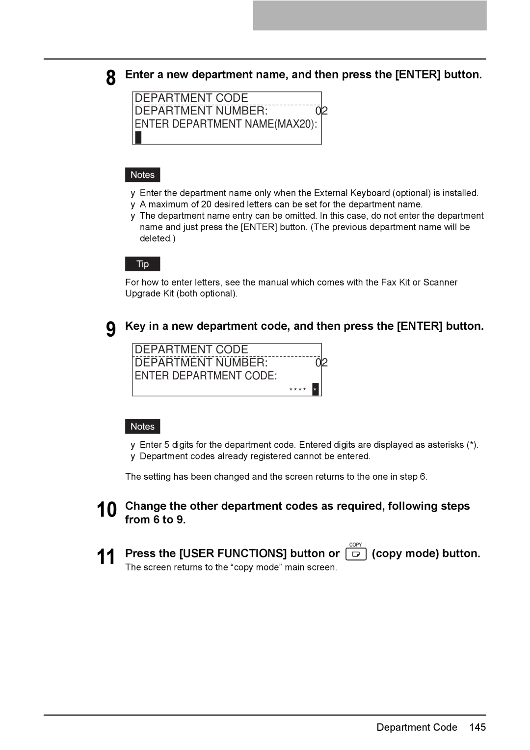 Toshiba E-Studio167, e-Studio237, E-STUDIO207 manual Enter a new department name, and then press the Enter button 