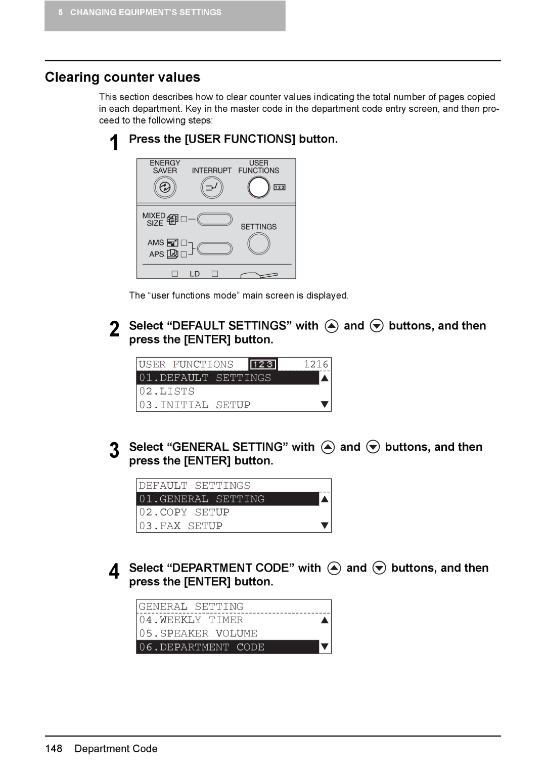 Toshiba E-Studio167, e-Studio237, E-STUDIO207 manual Clearing counter values 