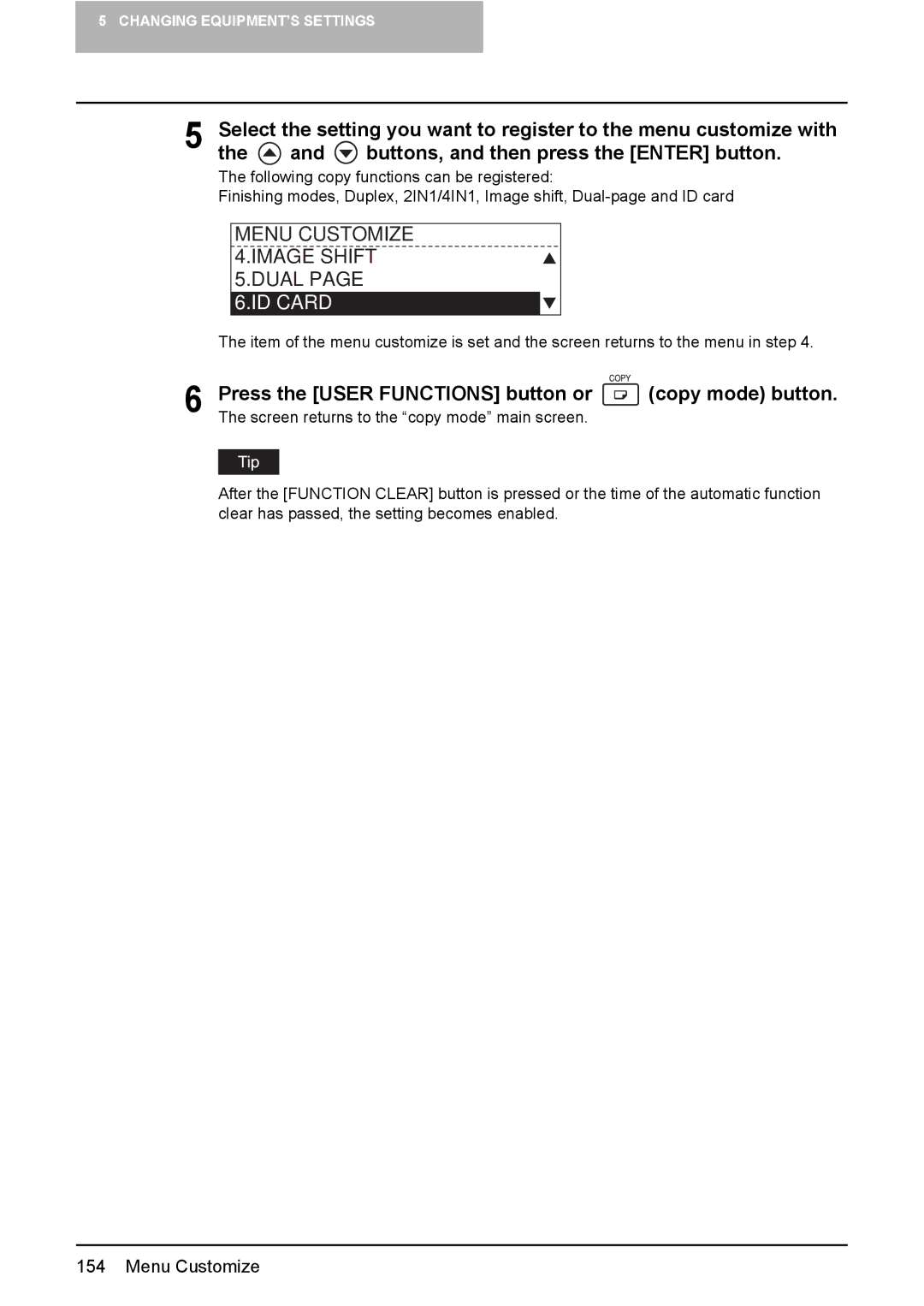 Toshiba E-Studio167, e-Studio237, E-STUDIO207 manual Menu Customize Image Shift 5.DUAL, ID Card 