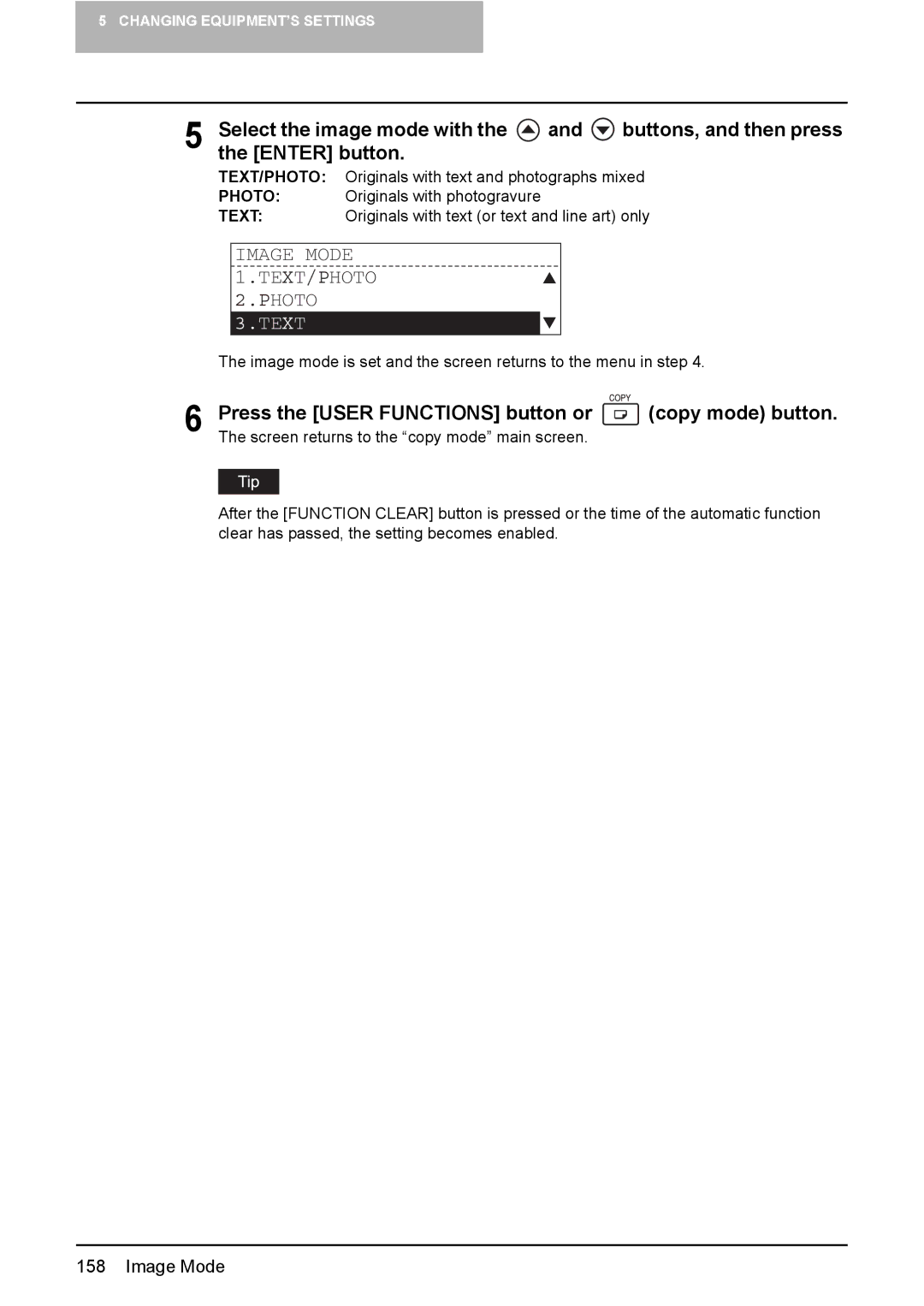 Toshiba e-Studio237, E-Studio167, E-STUDIO207 manual Select the image mode with, Image Mode TEXT/PHOTO Photo, Text 