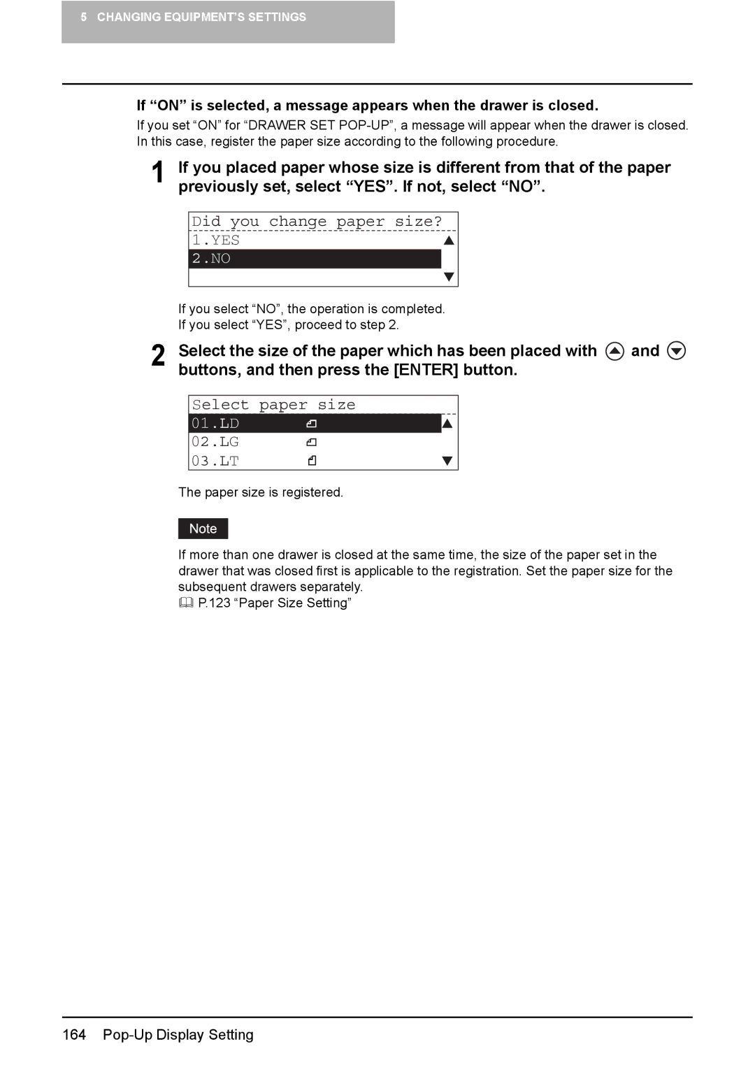 Toshiba e-Studio237, E-Studio167, E-STUDIO207 manual Did you change paper size? 