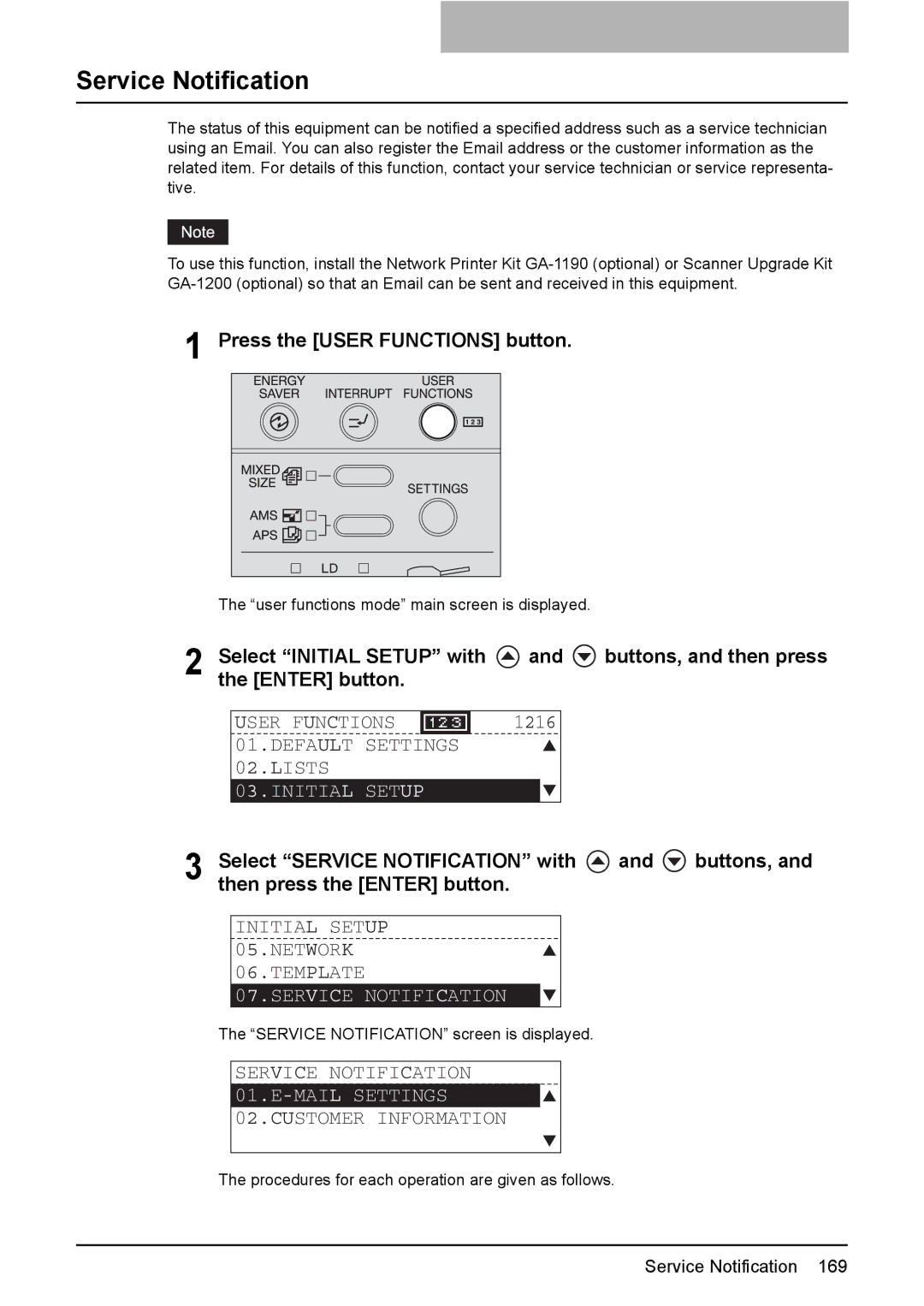 Toshiba E-Studio167, e-Studio237, E-STUDIO207 manual Service Notification, Mail Settings 