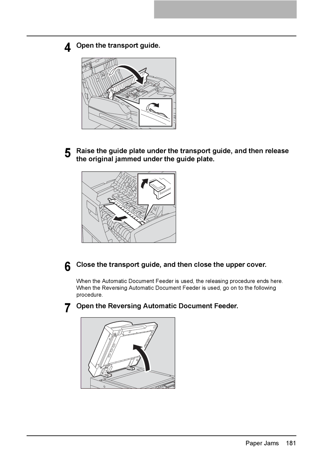 Toshiba E-Studio167, e-Studio237, E-STUDIO207 manual Open the Reversing Automatic Document Feeder 