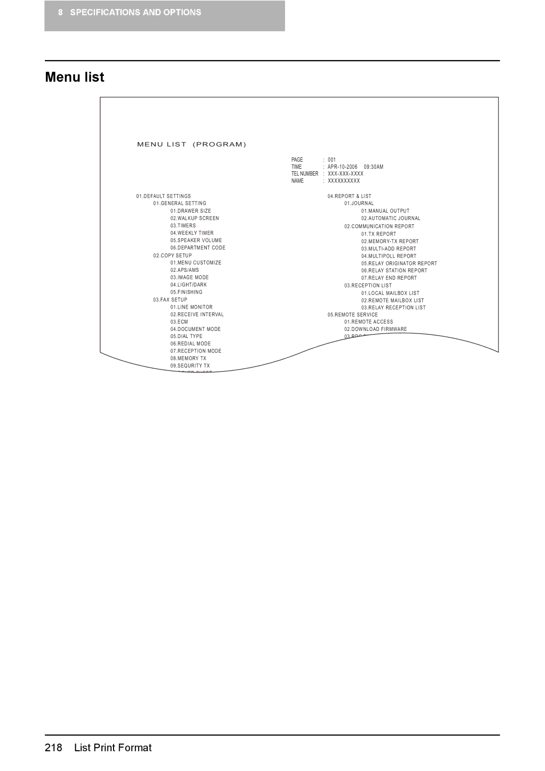 Toshiba e-Studio237, E-Studio167, E-STUDIO207 manual Menu list, Menu List Program 