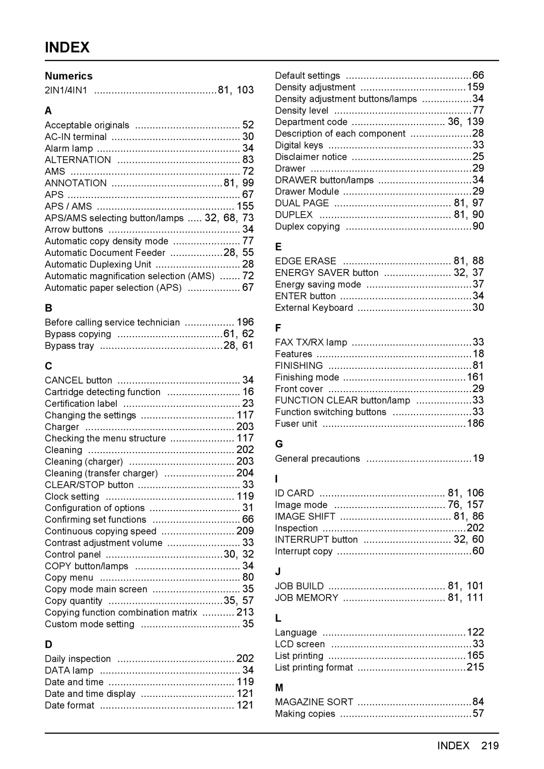 Toshiba E-STUDIO207, E-Studio167, e-Studio237 manual Numerics 