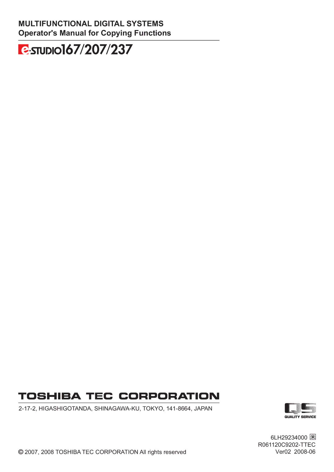 Toshiba e-Studio237, E-Studio167, E-STUDIO207 manual Multifunctional Digital Systems 