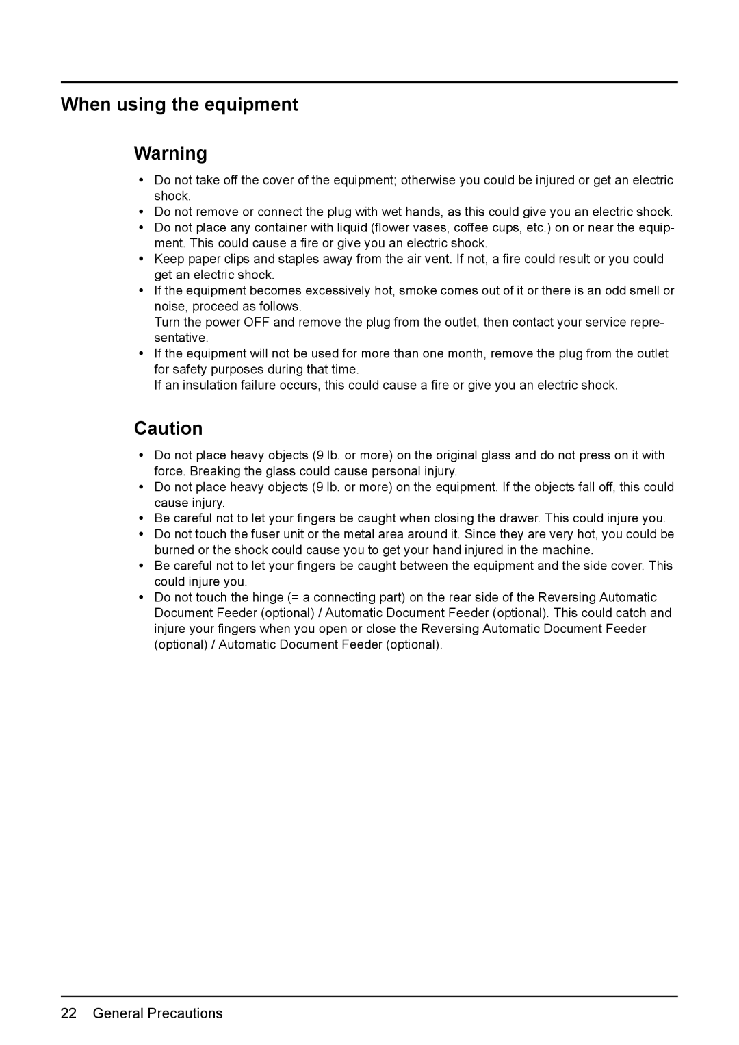 Toshiba E-Studio167, e-Studio237, E-STUDIO207 manual When using the equipment 