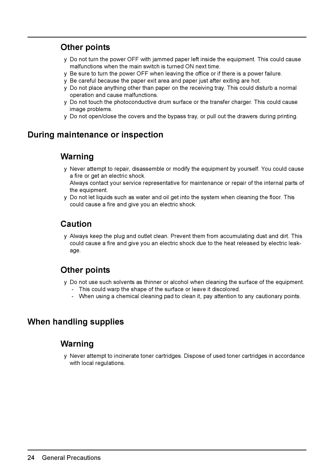 Toshiba E-STUDIO207, E-Studio167, e-Studio237 manual During maintenance or inspection, When handling supplies 