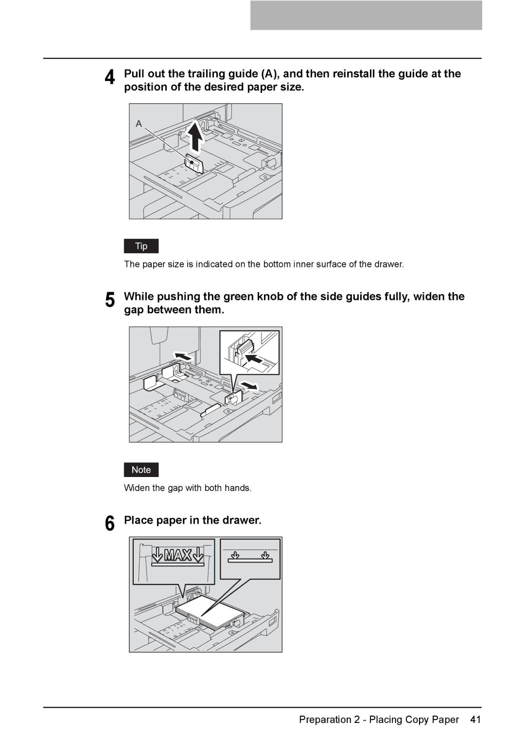 Toshiba e-Studio237, E-Studio167, E-STUDIO207 manual Place paper in the drawer 