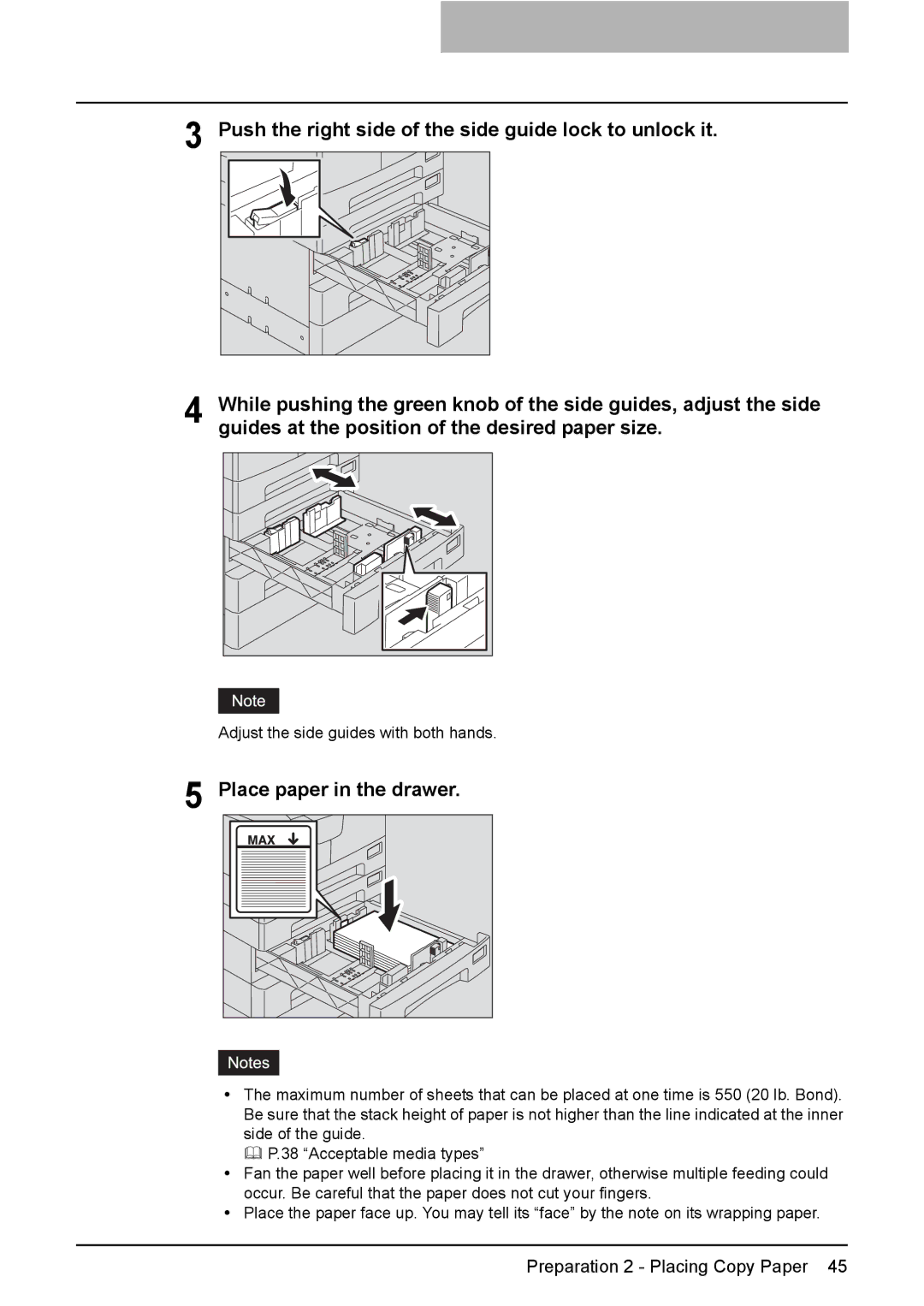 Toshiba E-STUDIO207, E-Studio167, e-Studio237 manual Adjust the side guides with both hands 