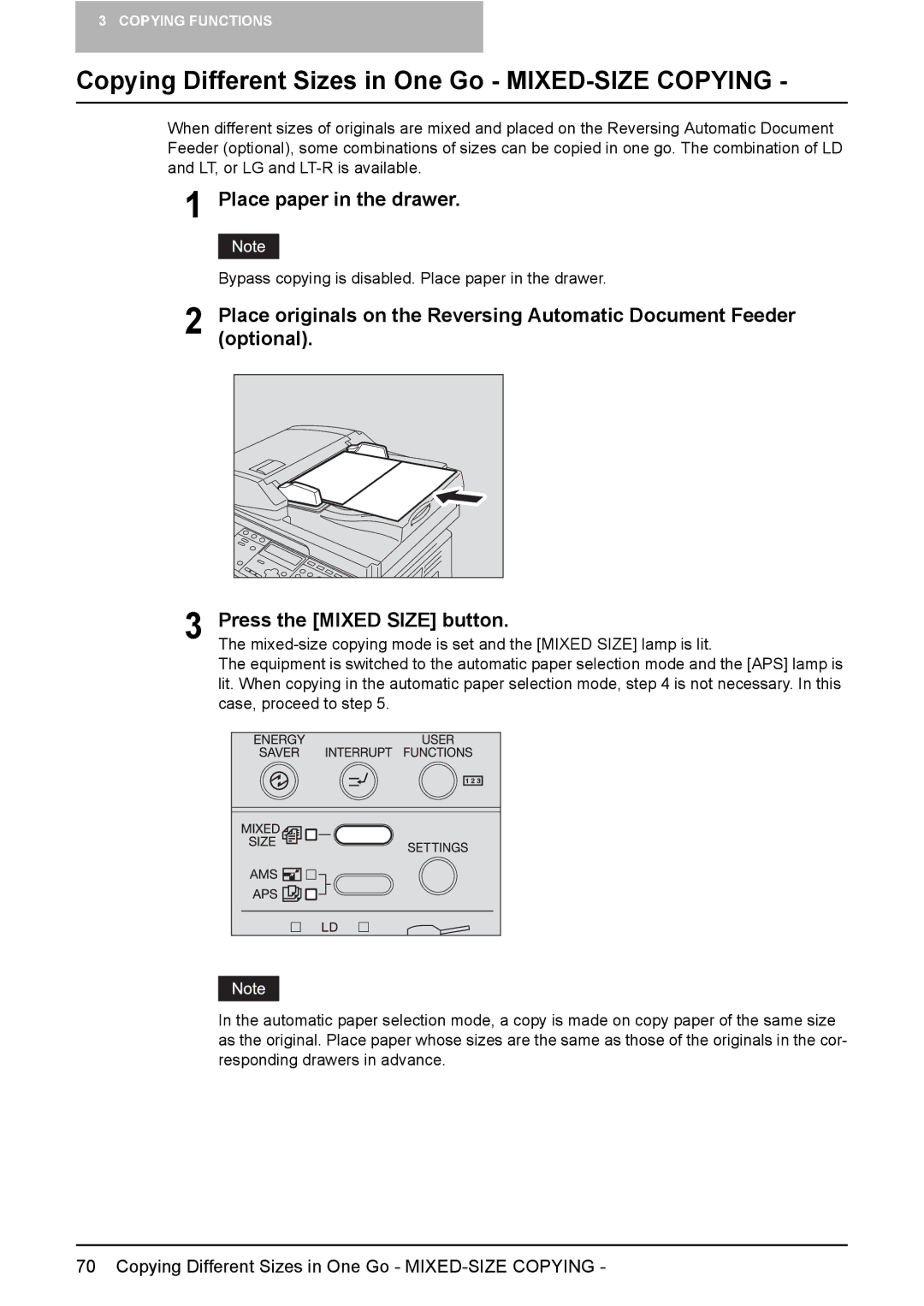 Toshiba E-Studio167, e-Studio237, E-STUDIO207 manual Copying Different Sizes in One Go MIXED-SIZE Copying 