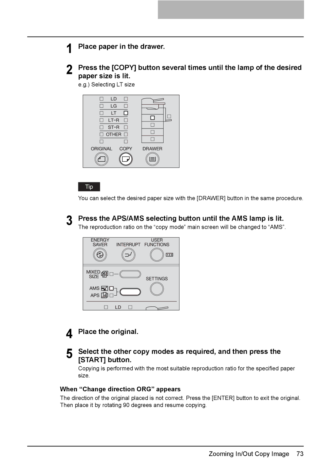 Toshiba E-Studio167, e-Studio237, E-STUDIO207 manual When Change direction ORG appears 