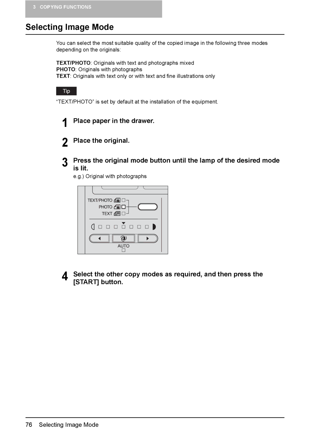 Toshiba E-Studio167, e-Studio237, E-STUDIO207 manual Selecting Image Mode 