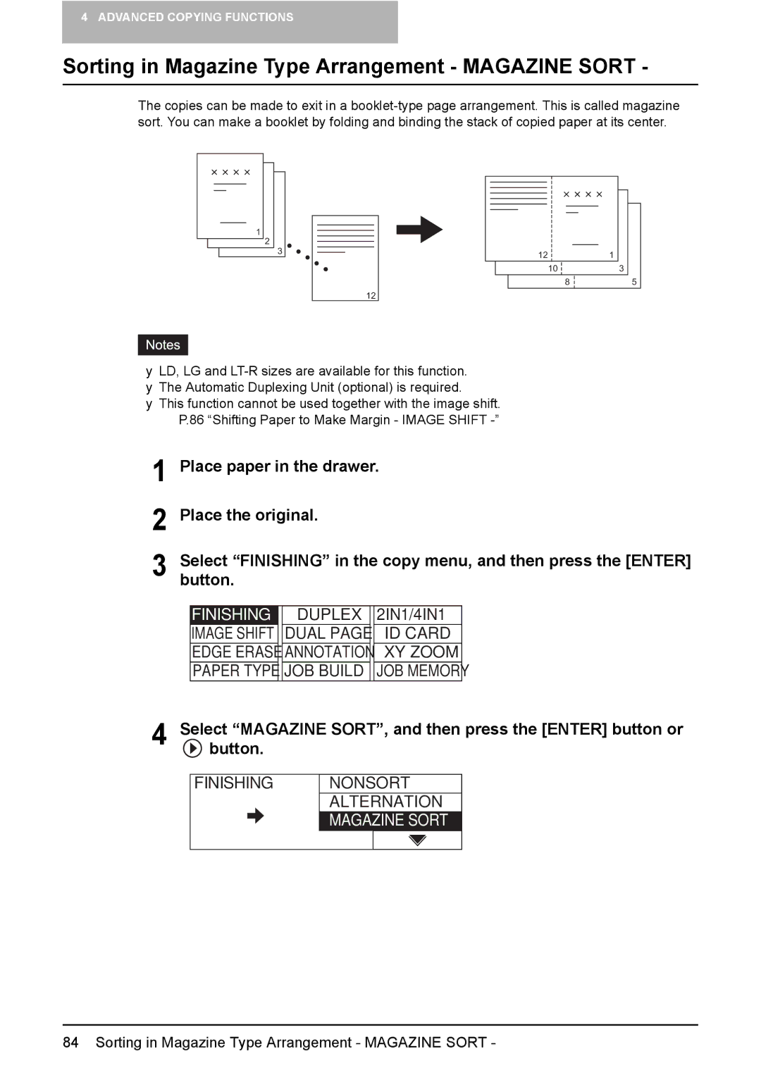 Toshiba E-STUDIO207, E-Studio167 manual Sorting in Magazine Type Arrangement Magazine Sort, Finishing Nonsort Alternation 