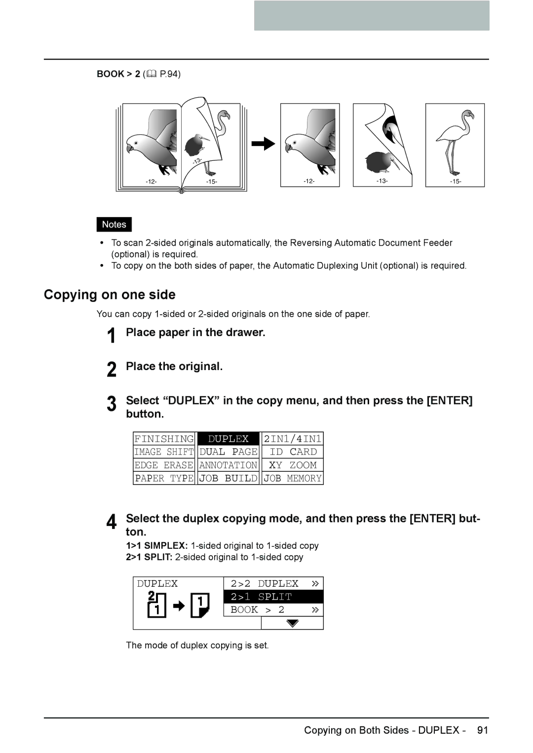 Toshiba E-Studio167, e-Studio237, E-STUDIO207 manual Copying on one side, Split, Book 2 P.94 