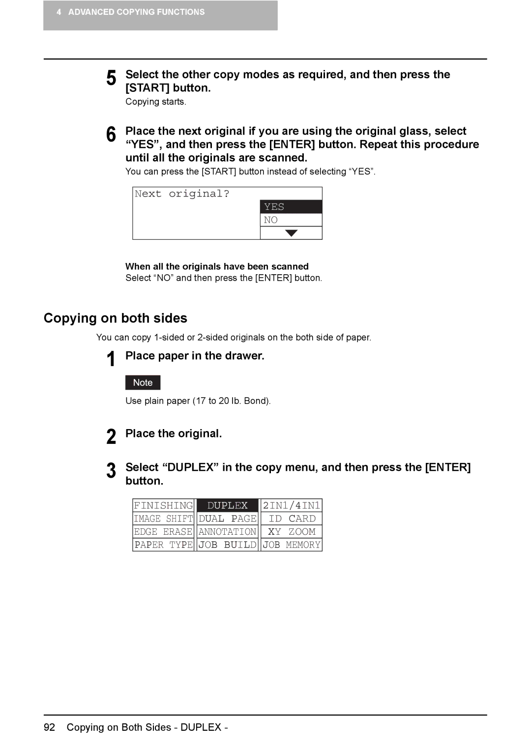 Toshiba e-Studio237, E-Studio167, E-STUDIO207 manual Copying on both sides, Duplex, When all the originals have been scanned 