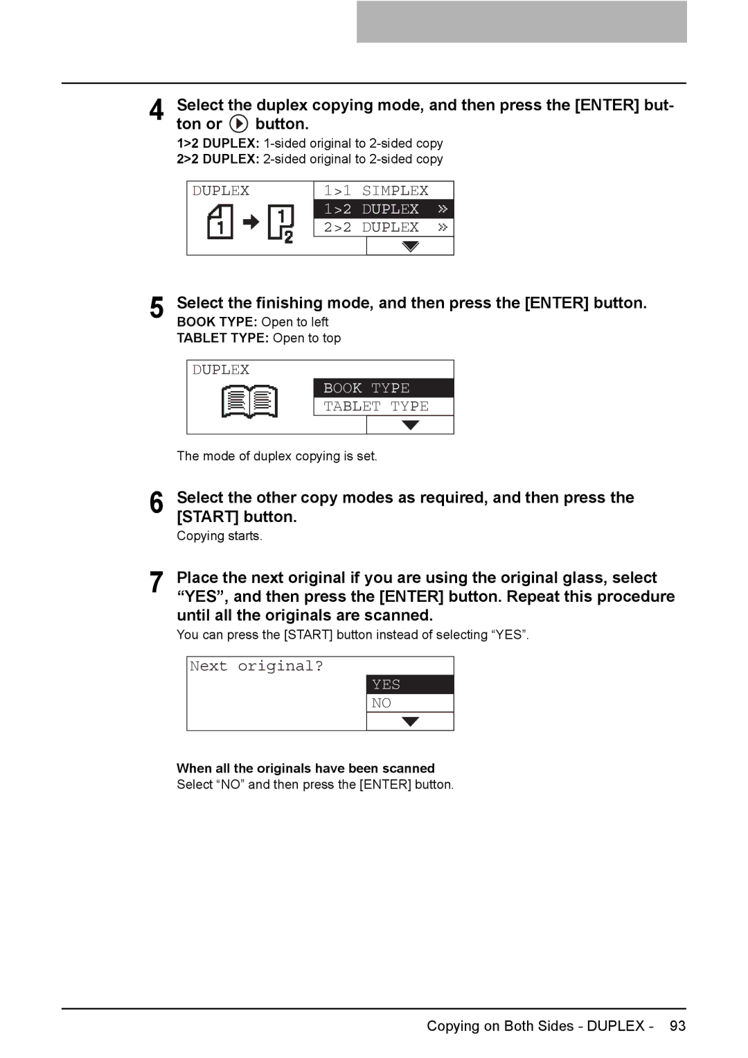 Toshiba E-STUDIO207, E-Studio167, e-Studio237 manual Duplex Simplex, Book Type, Tablet Type Open to top 