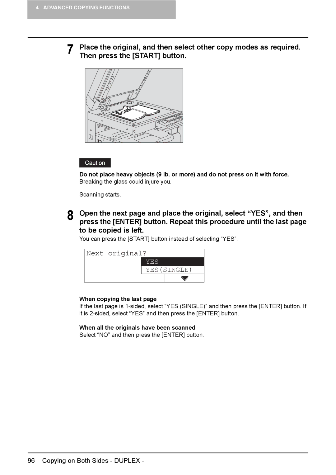 Toshiba E-STUDIO207, E-Studio167, e-Studio237 manual Yessingle, When copying the last 