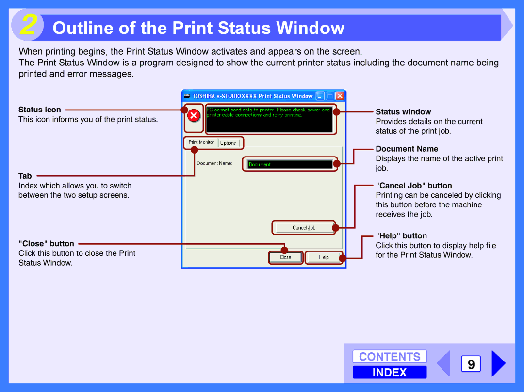 Toshiba E-STUDIO202S manual Outline of the Print Status Window 