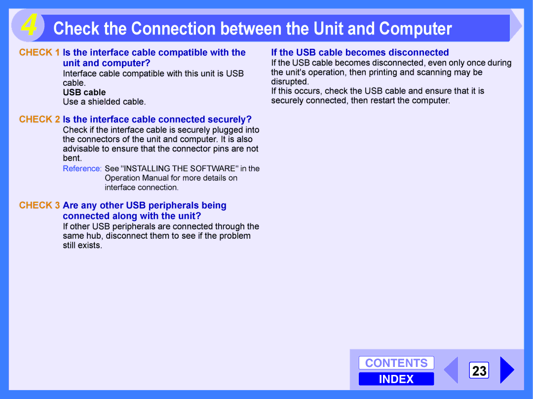 Toshiba E-STUDIO202S manual Check the Connection between the Unit and Computer, If the USB cable becomes disconnected 