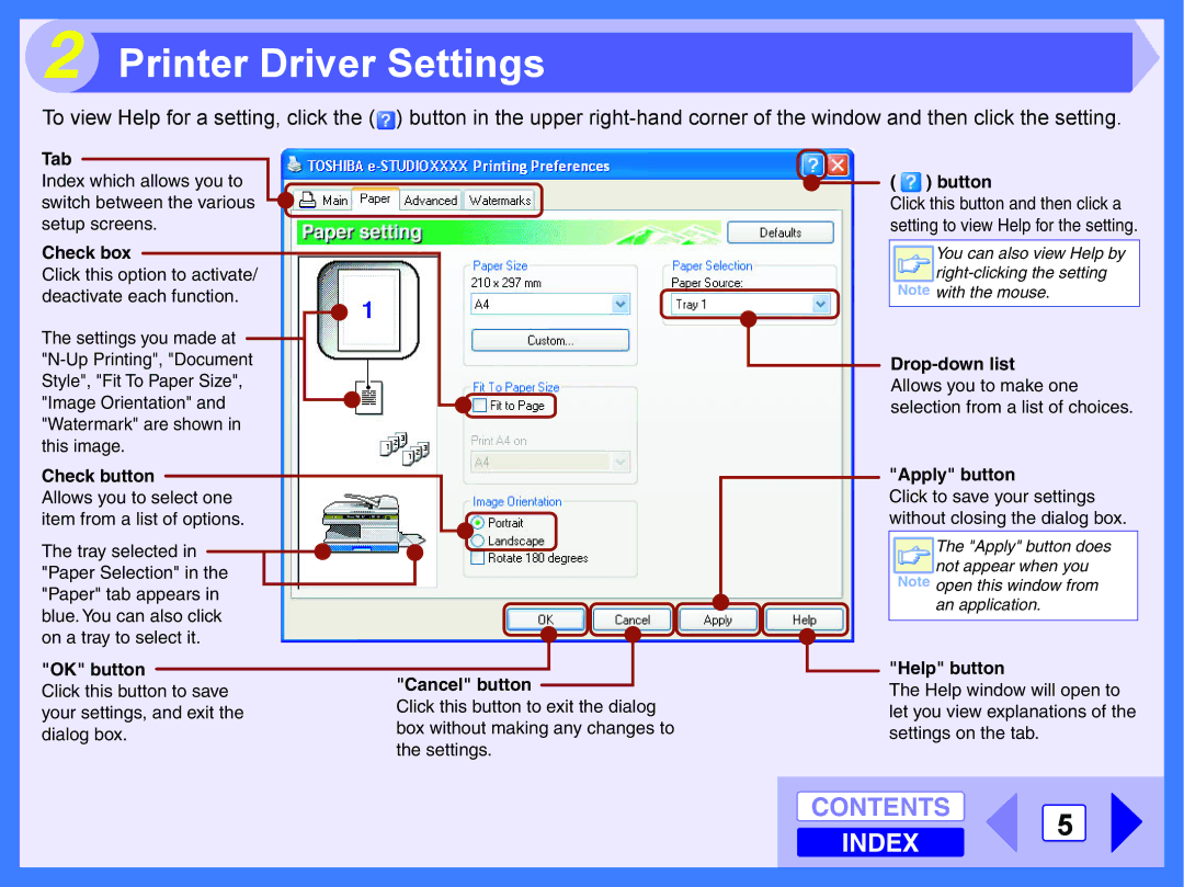 Toshiba E-STUDIO202S manual Printer Driver Settings, Check box 