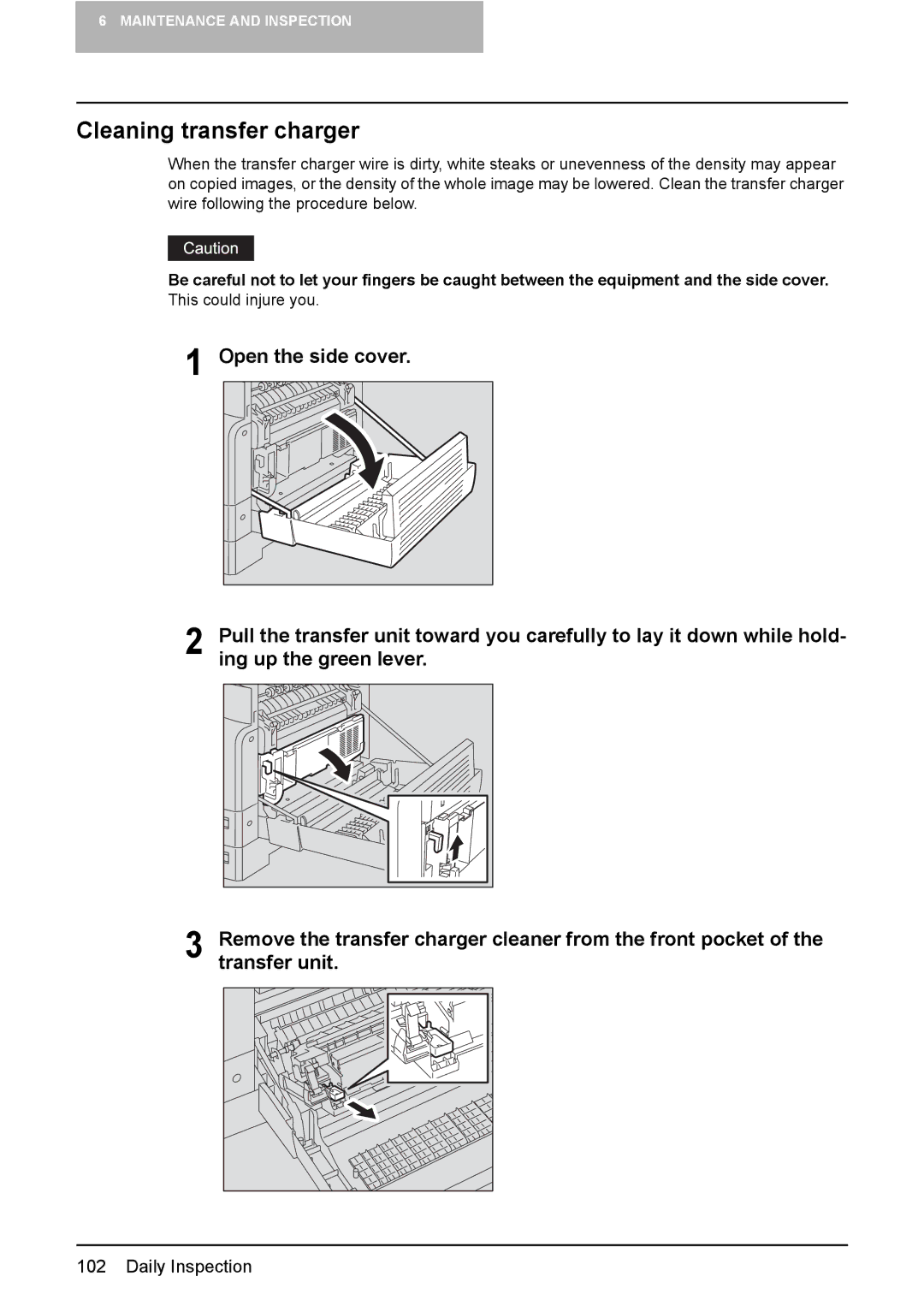 Toshiba e-STUDIO203 manual Cleaning transfer charger 