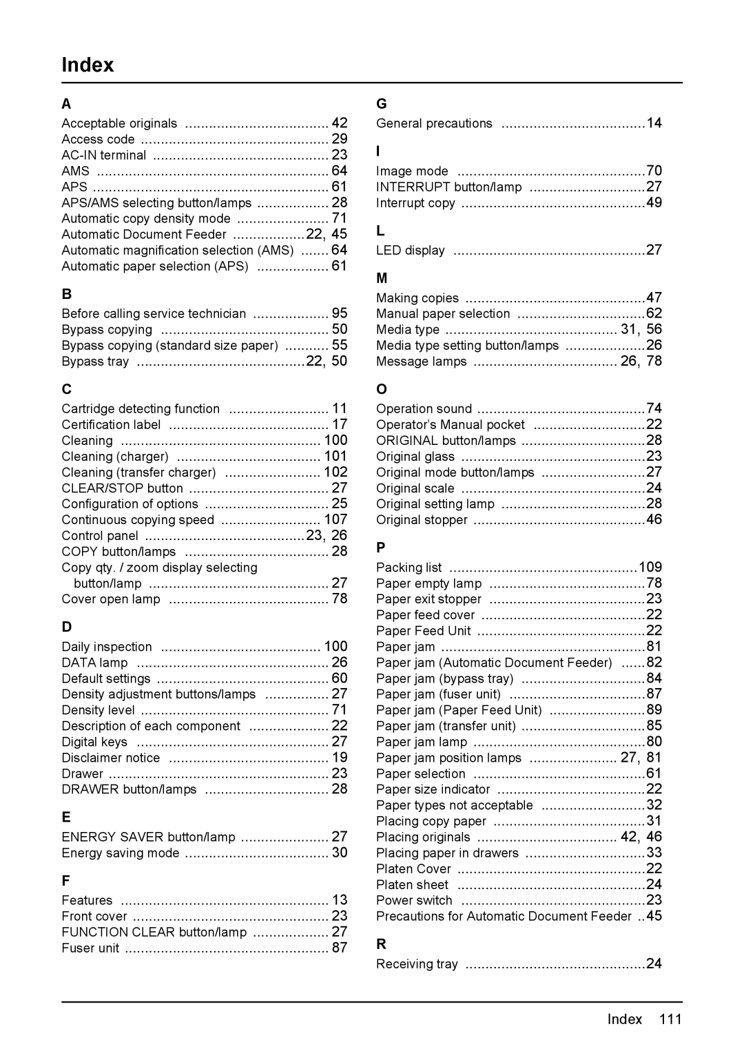 Toshiba e-STUDIO203 manual Index, Ams Aps 