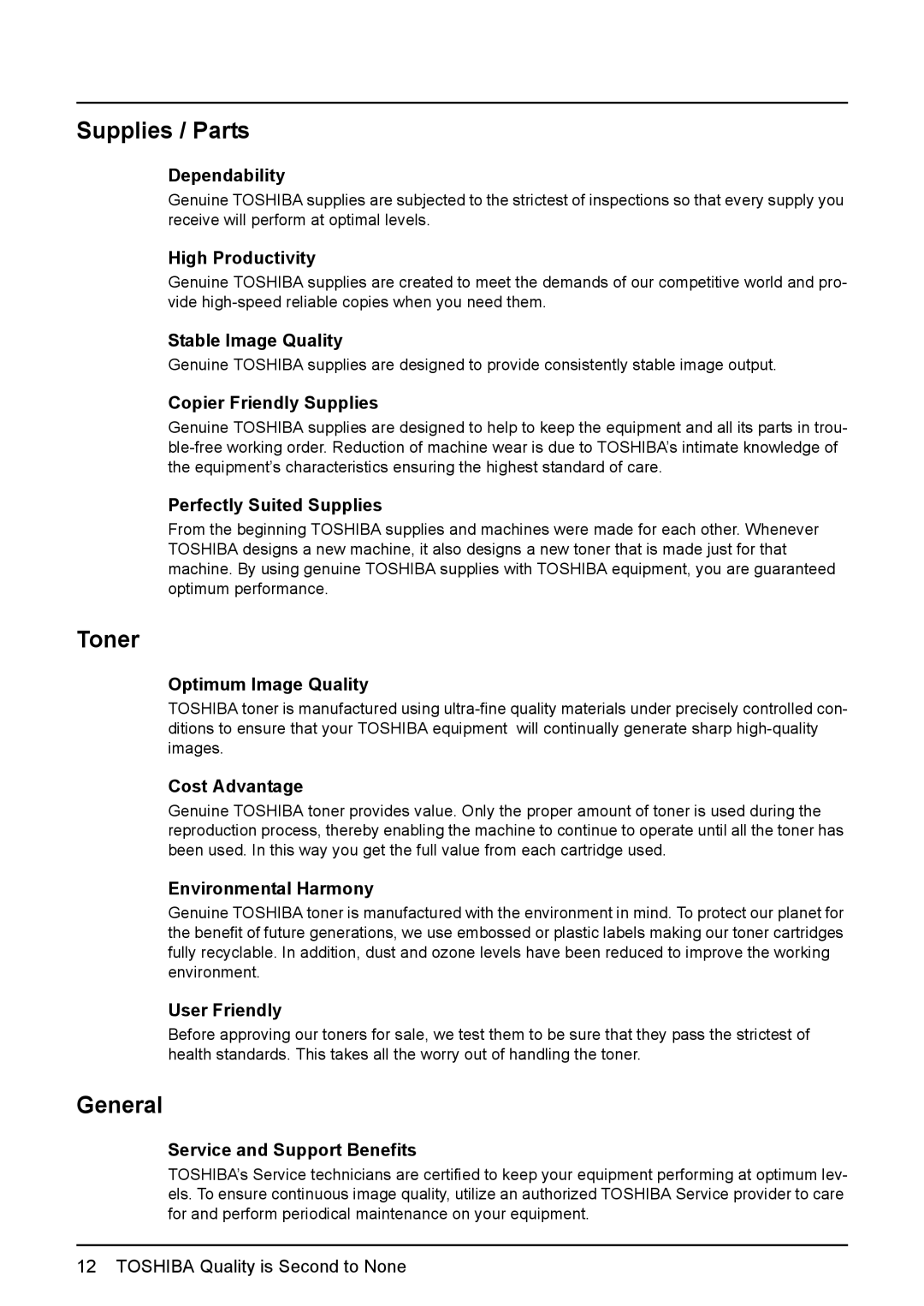 Toshiba e-STUDIO203 manual Supplies / Parts, Toner, General 