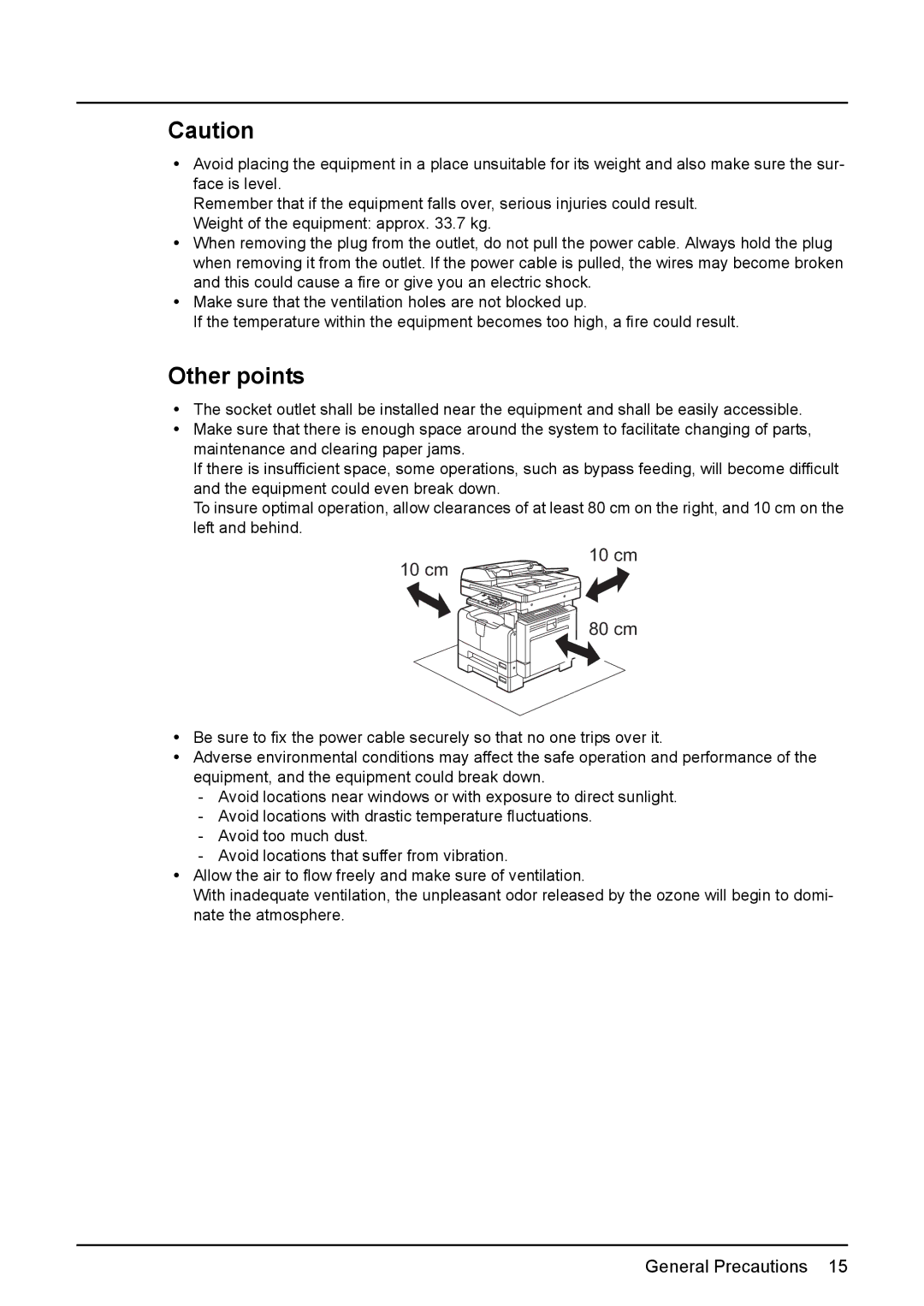 Toshiba e-STUDIO203 manual Other points, 10 cm 80 cm 