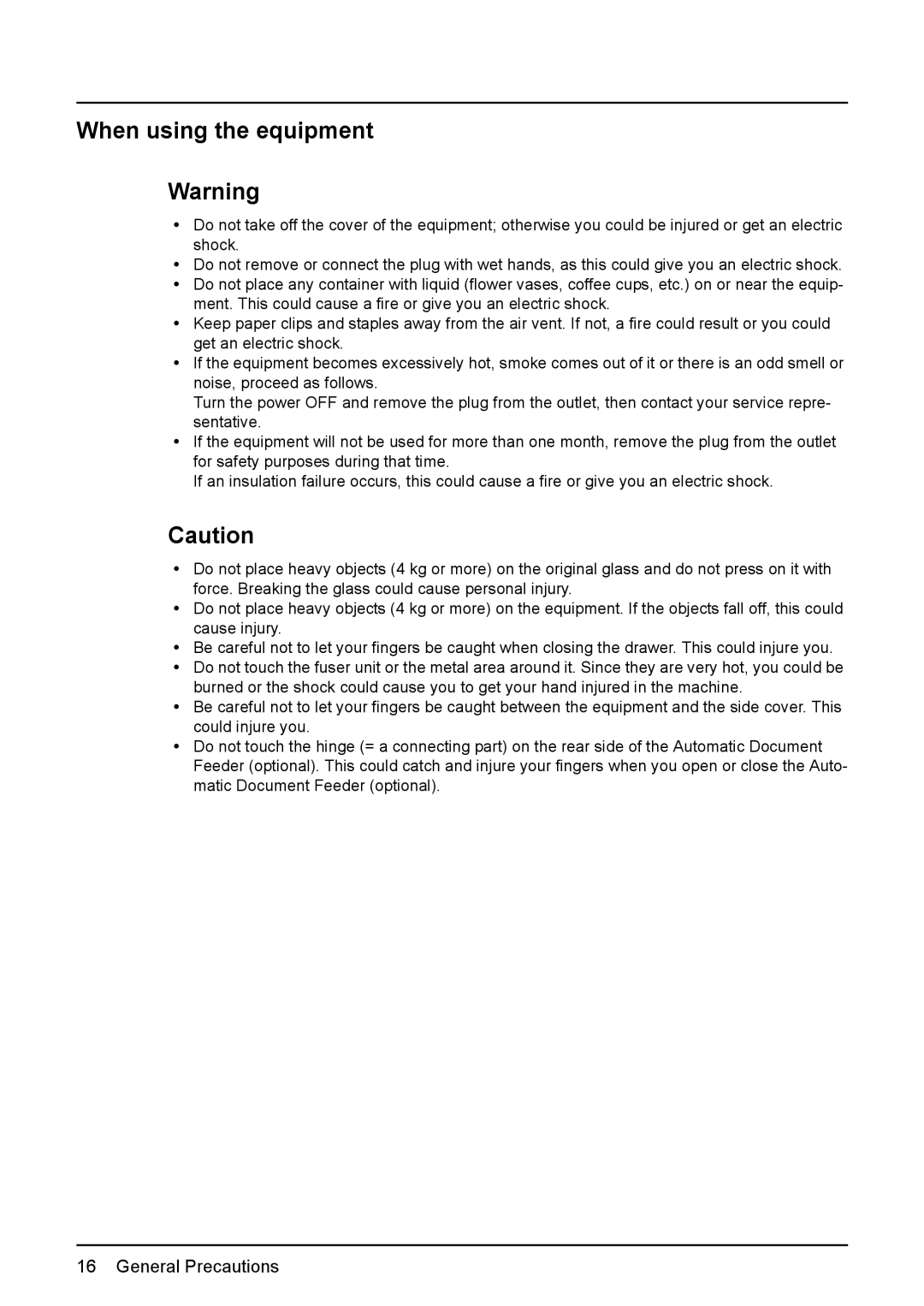 Toshiba e-STUDIO203 manual When using the equipment 