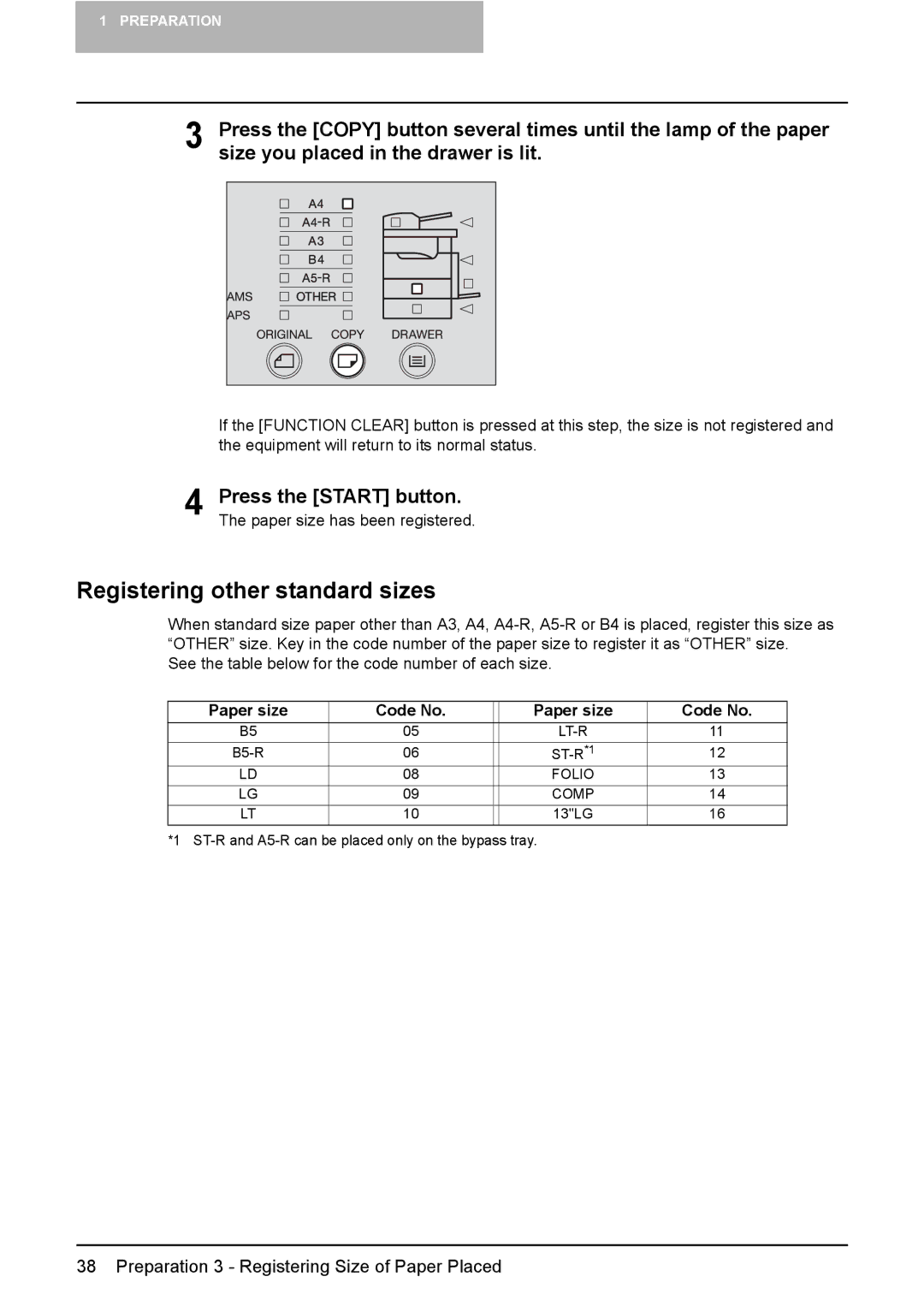 Toshiba e-STUDIO203 manual Registering other standard sizes, Code No 