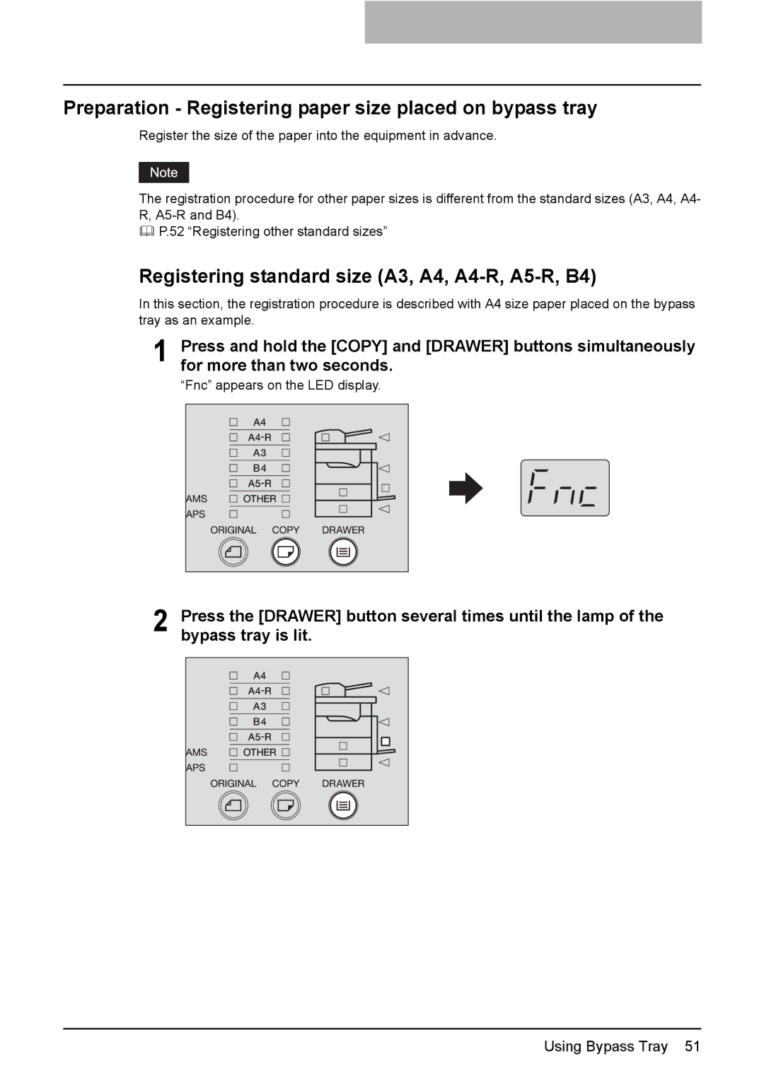 Toshiba e-STUDIO203 manual Preparation Registering paper size placed on bypass tray 