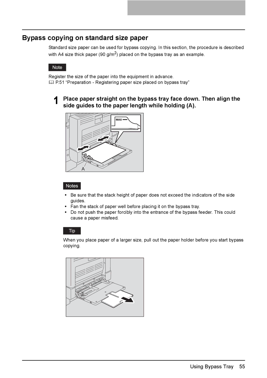 Toshiba e-STUDIO203 manual Bypass copying on standard size paper 