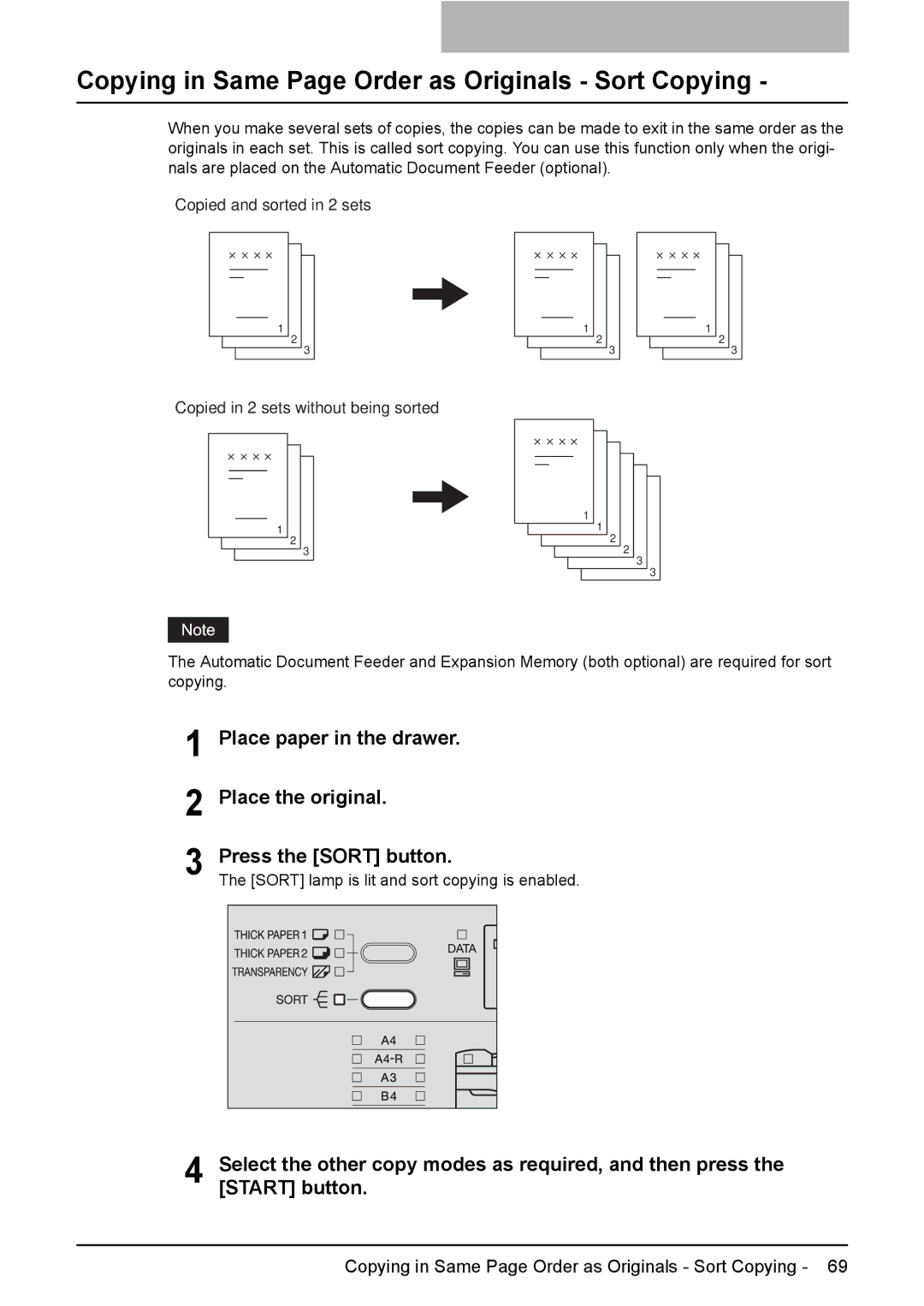 Toshiba e-STUDIO203 manual Copying in Same Page Order as Originals Sort Copying 