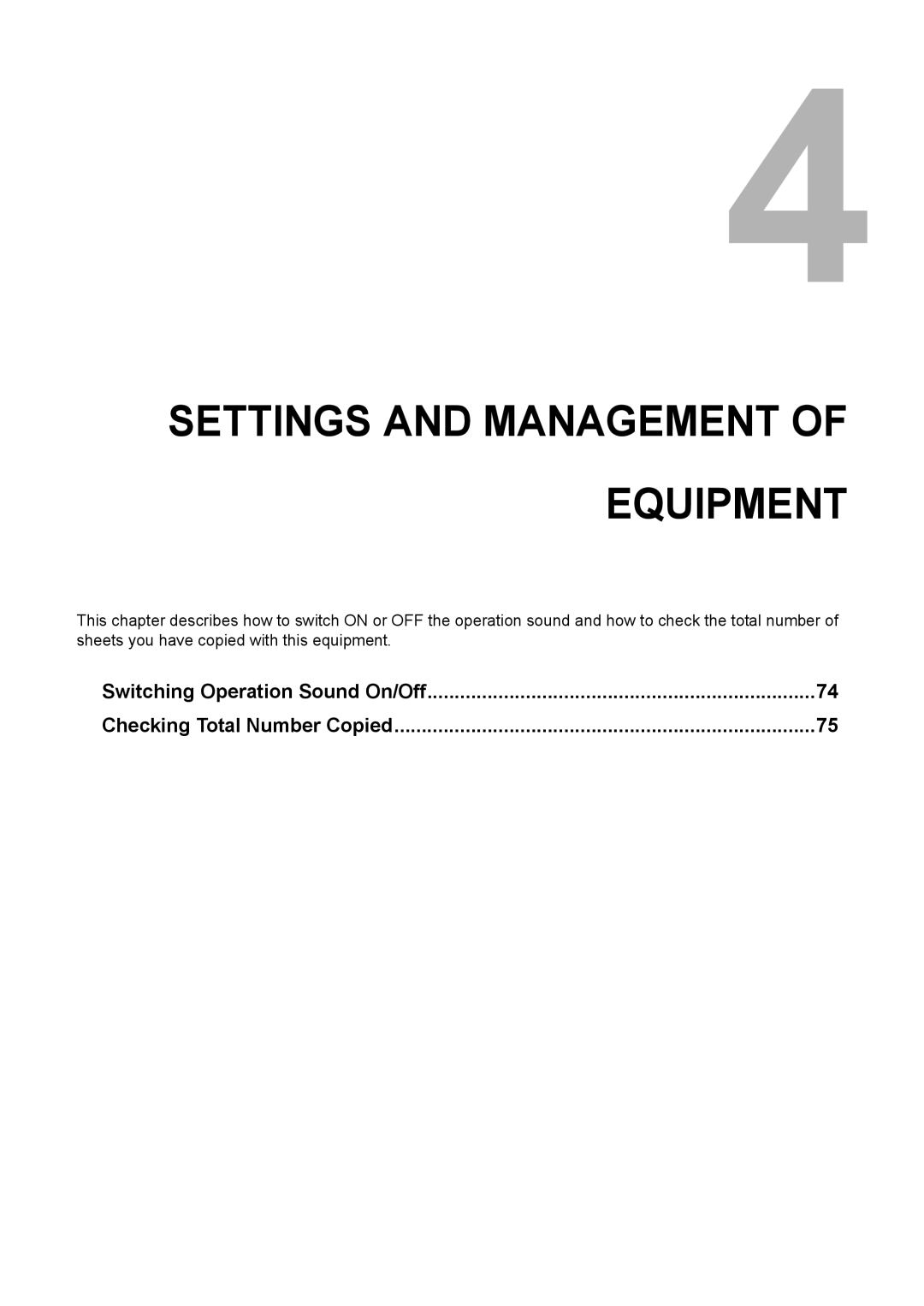 Toshiba e-STUDIO203 manual Settings and Management Equipment 