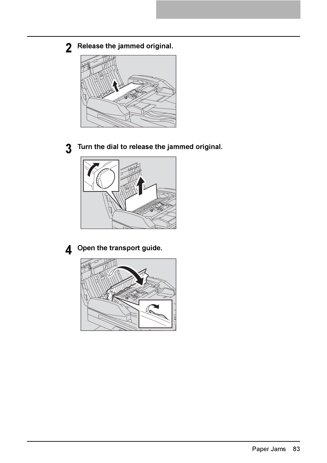 Toshiba e-STUDIO203 manual Paper Jams 