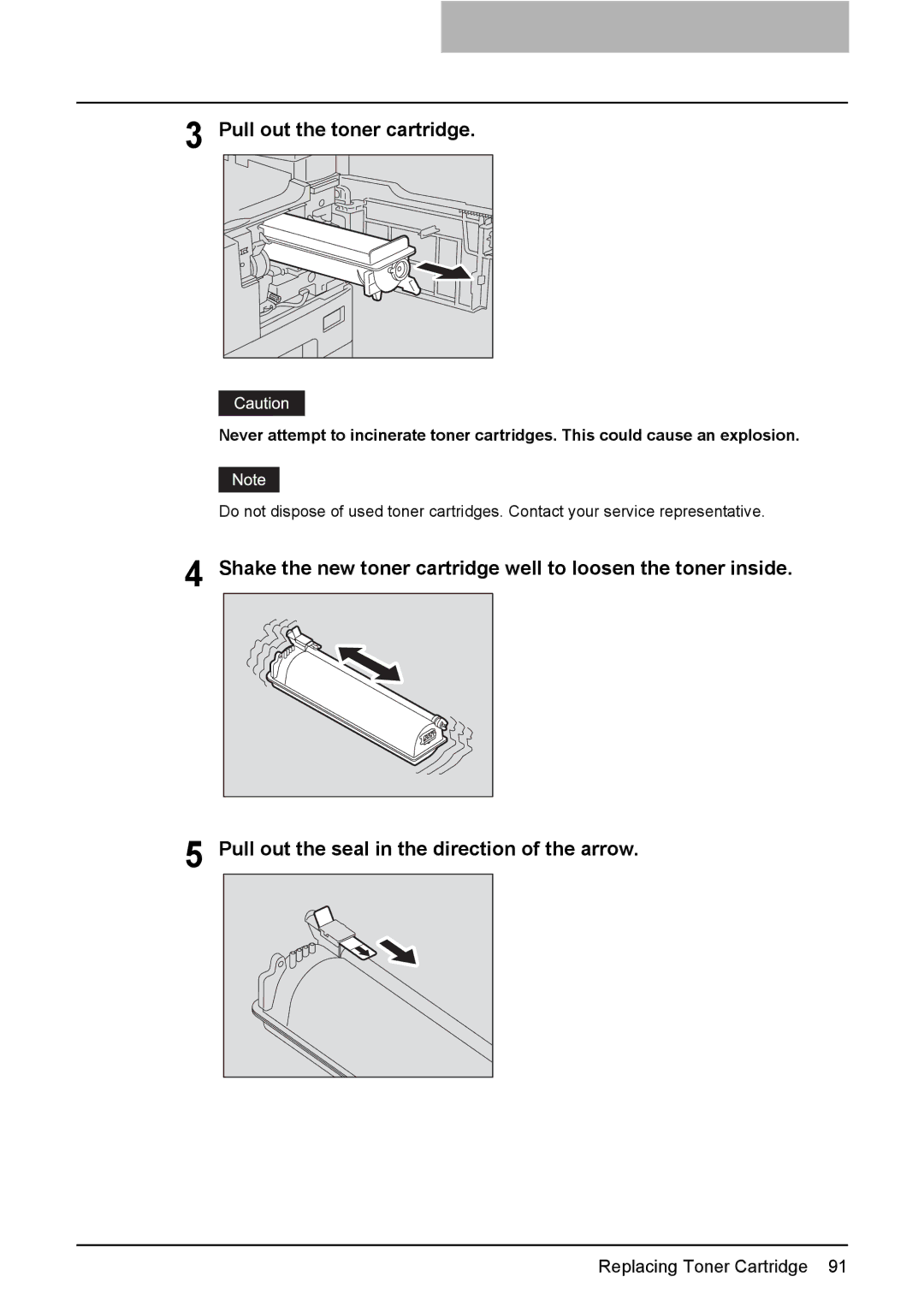 Toshiba e-STUDIO203 manual Pull out the toner cartridge 