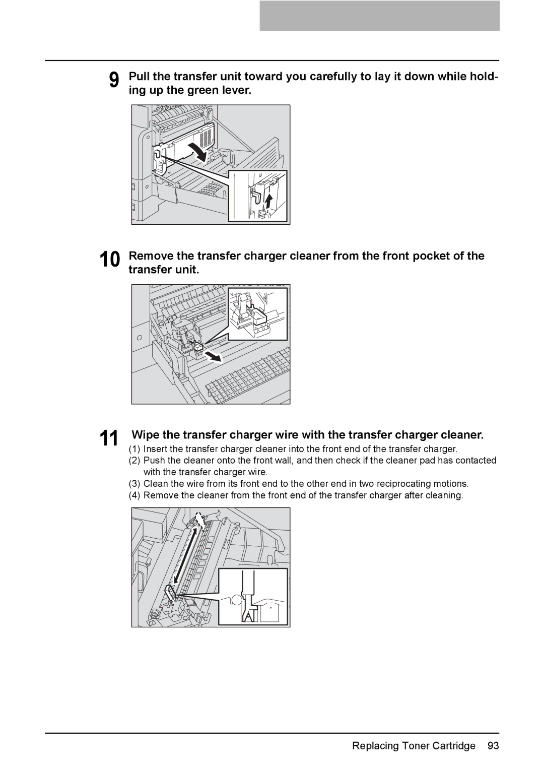 Toshiba e-STUDIO203 manual With the transfer charger wire 